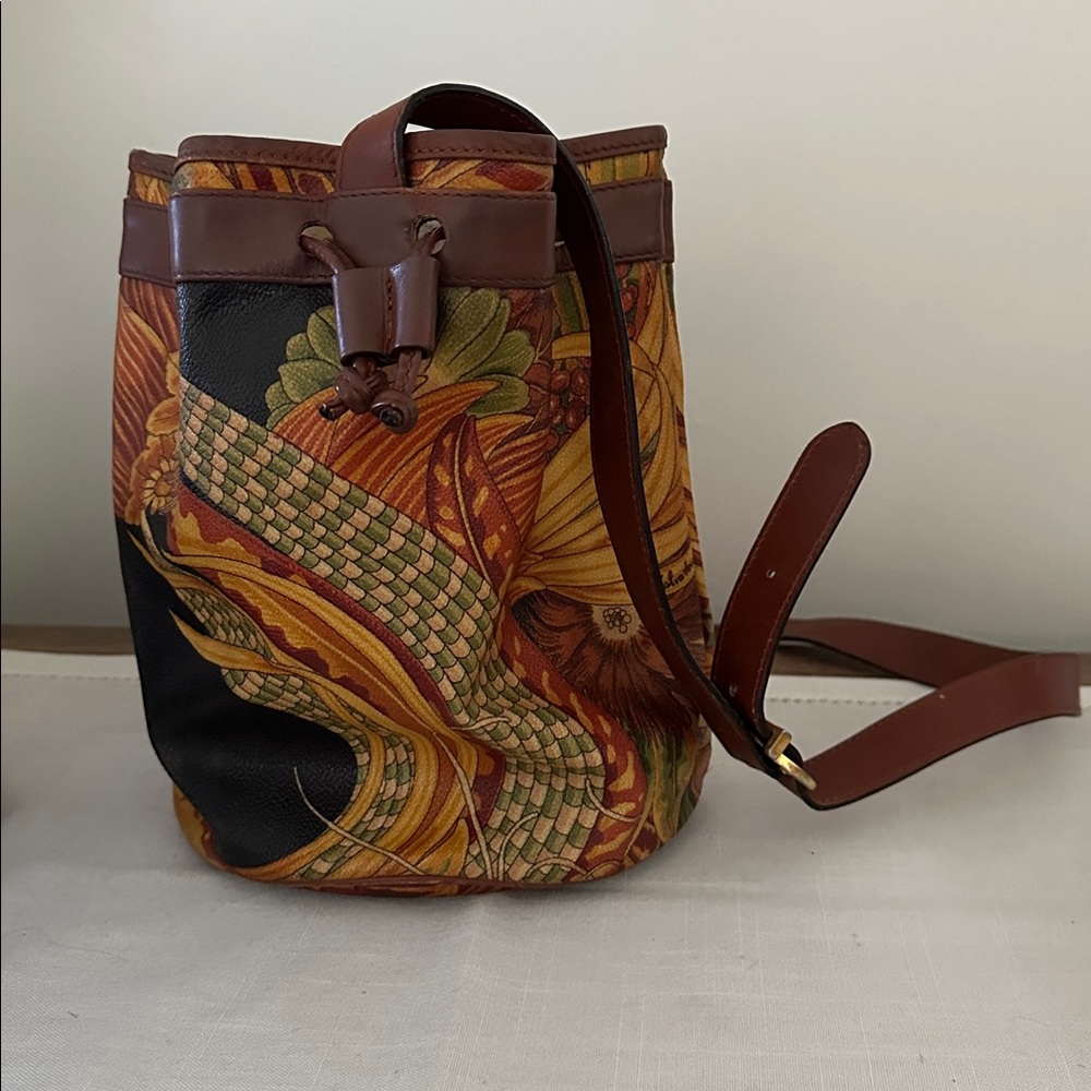 Ferragamo Vintage Bird of Paradise Jungle Print Bucket Bag
